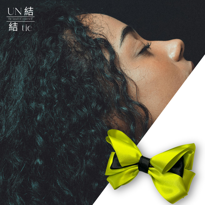 Handmade Folded Cat Ear Bow Snap Clip – Black and Neon Yellow (Avant-Garde Bold Style)