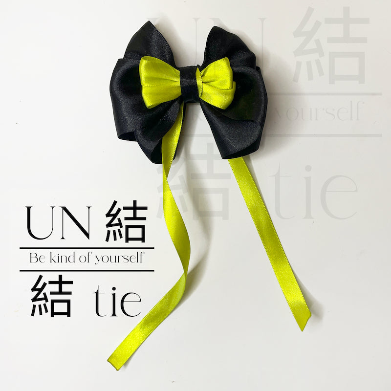 Handmade Neon Black Satin Bow Alligator Clip – Party Edition
