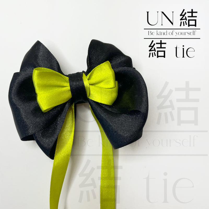 Handmade Neon Black Satin Bow Alligator Clip – Party Edition