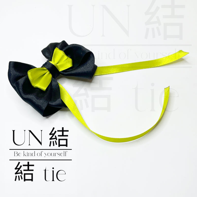 Handmade Neon Black Satin Bow Alligator Clip – Party Edition