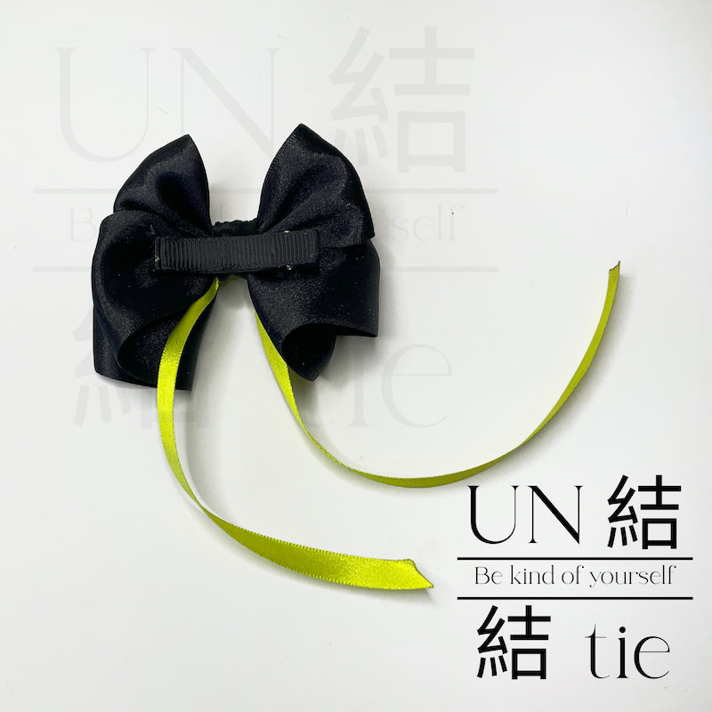 Handmade Neon Black Satin Bow Alligator Clip – Party Edition
