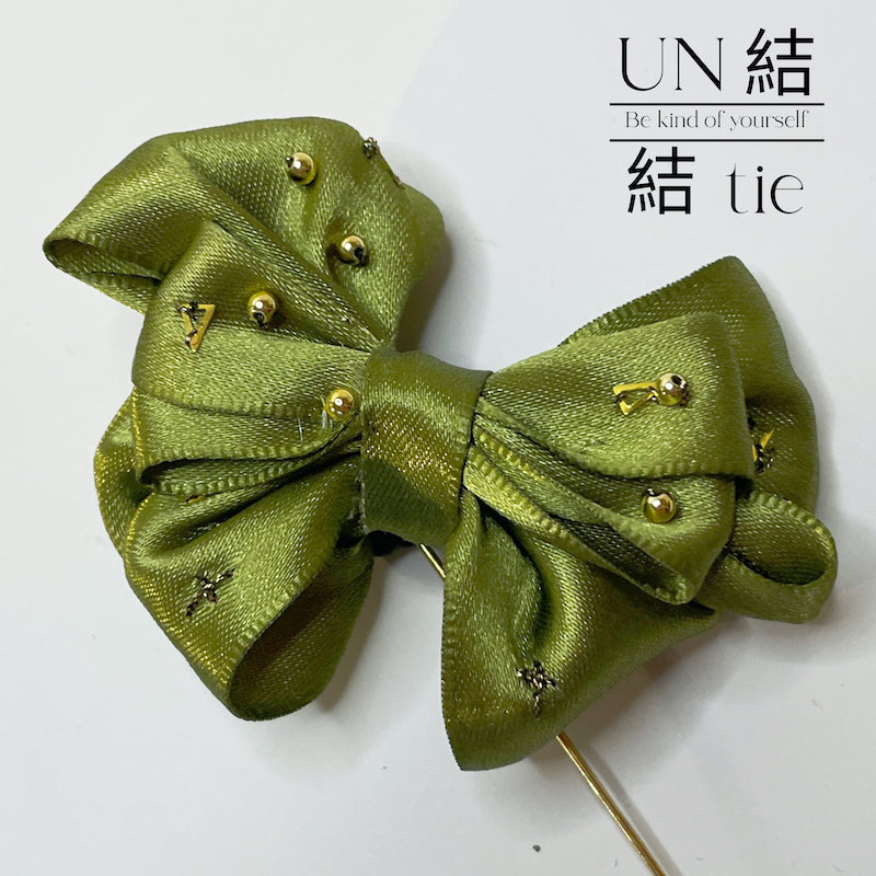"Brooch/Pin" Handmade Dark Green Satin Pearl Bow Pin | Available in 3 Colors