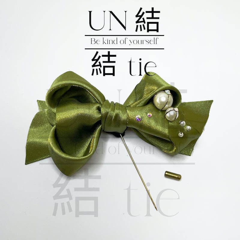 "Brooch/Pin" Handmade Dark Green Satin Pearl Bow Pin | Available in 3 Colors