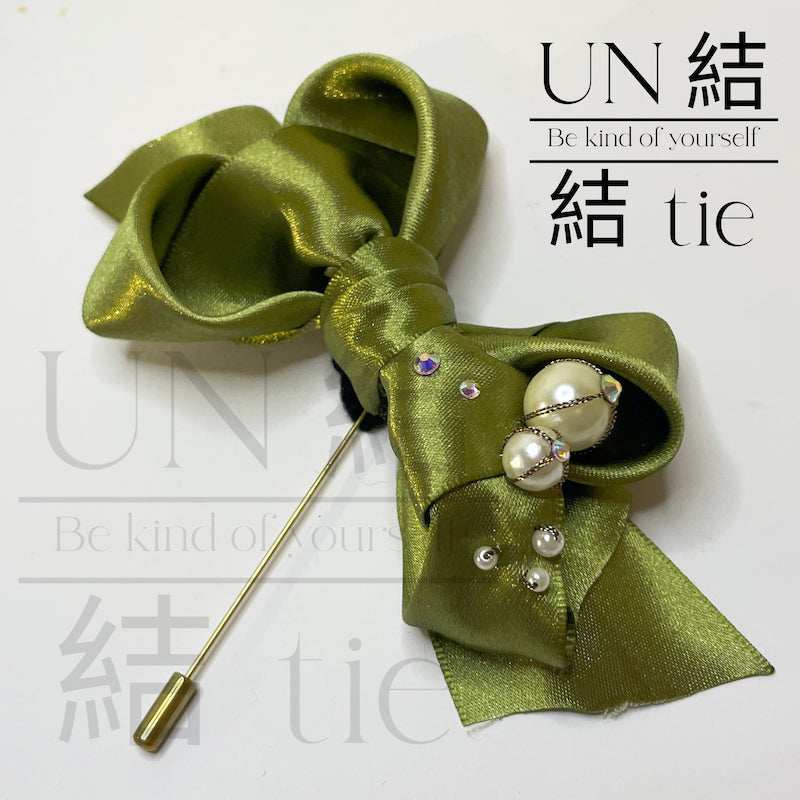 "Brooch/Pin" Handmade Dark Green Satin Pearl Bow Pin | Available in 3 Colors