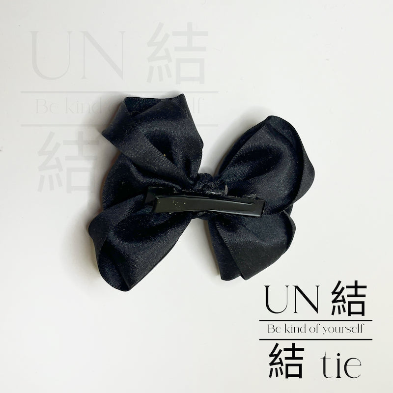 "Alligator Clip" Handmade Pearl Brooch-Style Black Satin Bow Hair Clip