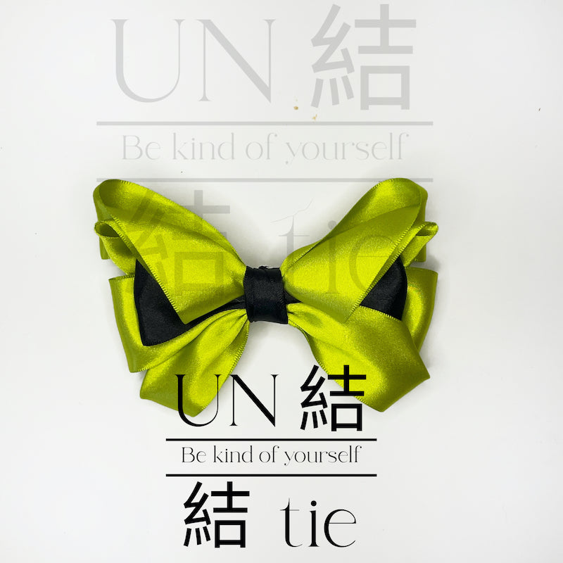 Handmade Folded Cat Ear Bow Snap Clip – Black and Neon Yellow (Avant-Garde Bold Style)