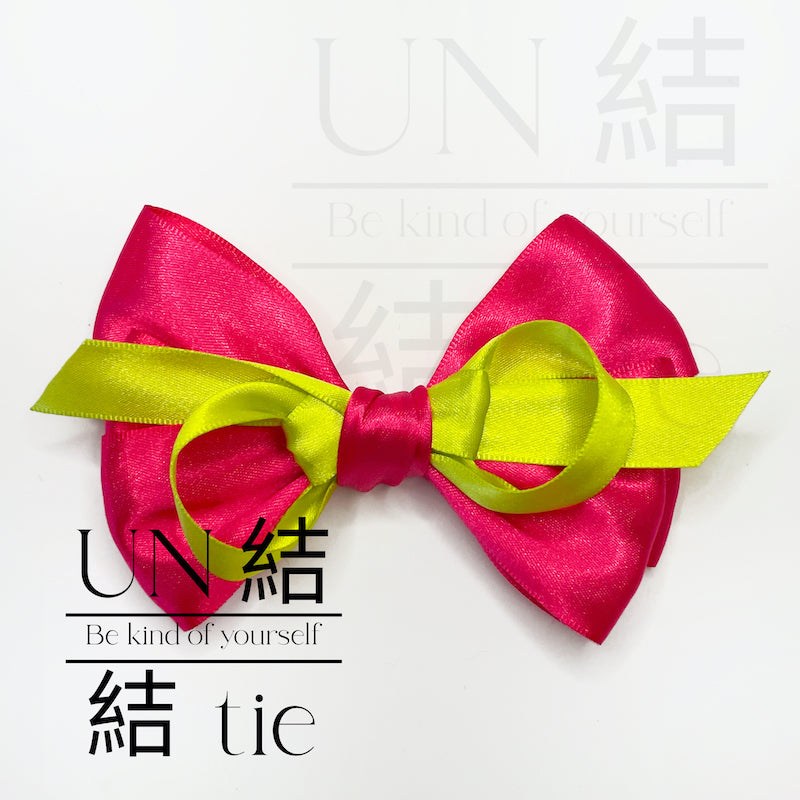 Customizable Handmade Bold Color-Block Bow – Neon Yellow and Fuchsia Avant-Garde Rebellious