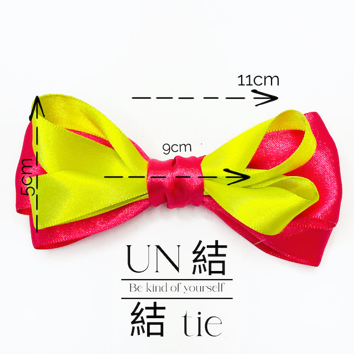 Customizable Handmade Bold Color-Block Bow – Neon Yellow and Fuchsia Avant-Garde Rebellious