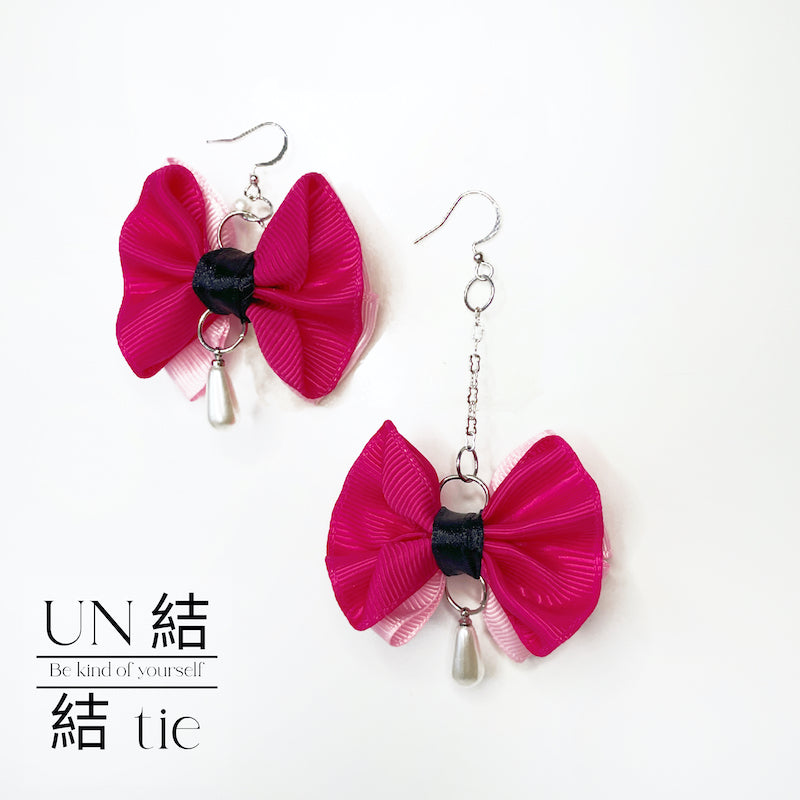 『耳环』手工招桃花蝴蝶结 粉色垂坠耳环 个性耳环