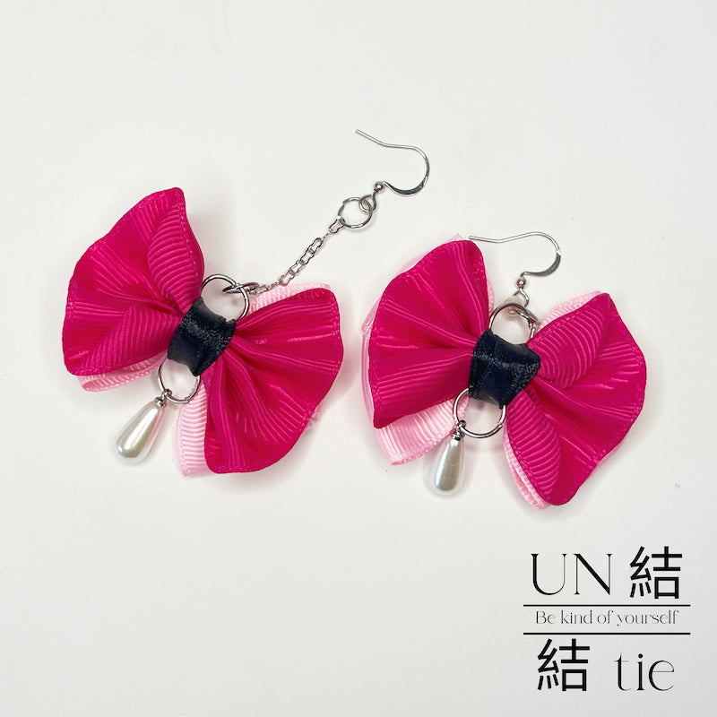 『耳环』手工招桃花蝴蝶结 粉色垂坠耳环 个性耳环