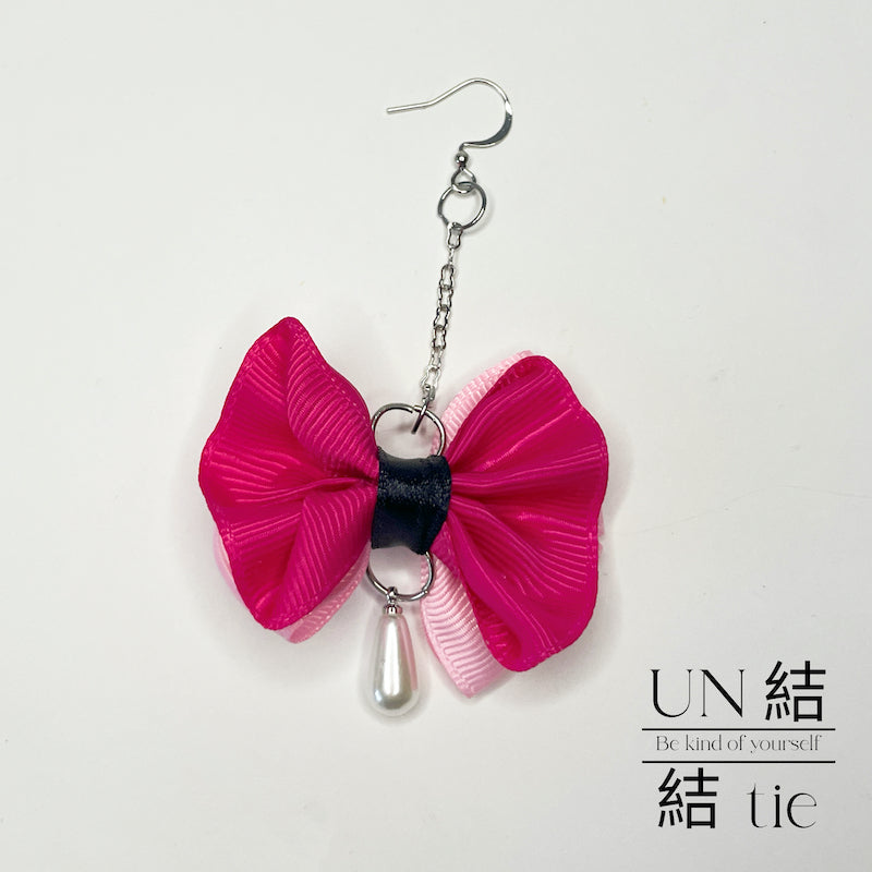 『耳环』手工招桃花蝴蝶结 粉色垂坠耳环 个性耳环