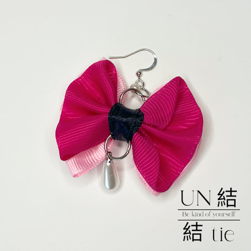 『耳环』手工招桃花蝴蝶结 粉色垂坠耳环 个性耳环