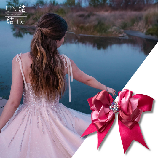 Triple-Layer Pink Bow Hair Clip – Soft Gradient Hues with Iridescent Pearl Details
