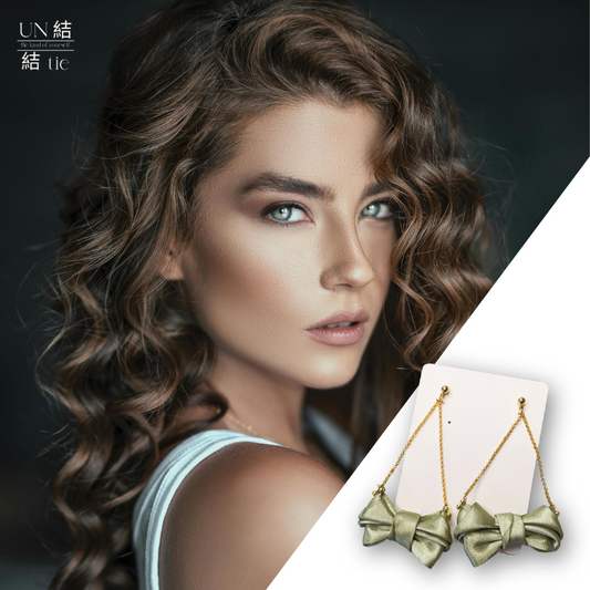Limited Designer Edition – Handmade Tiffany Green Satin Bow Stud Drop Earrings