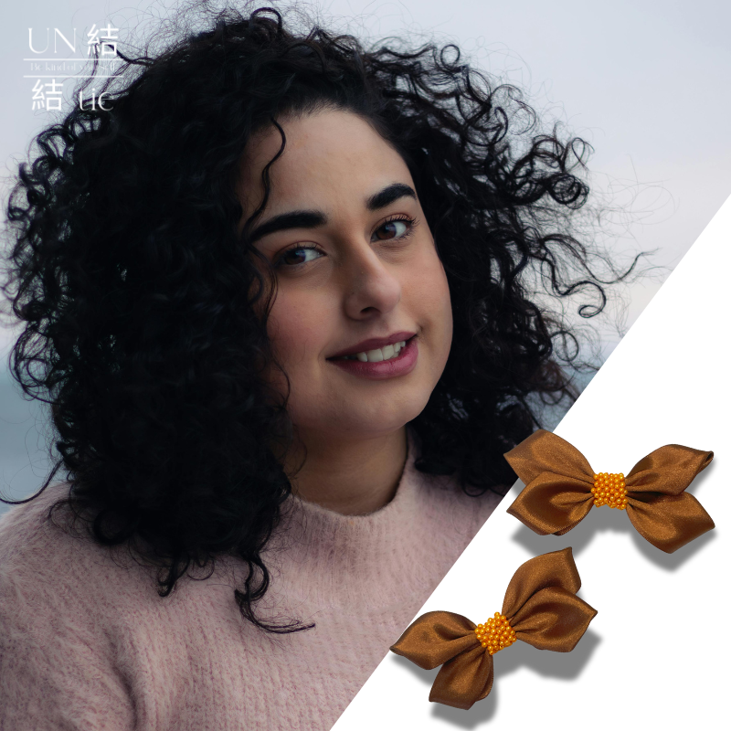 Luxury Mocha Mousse Bow Hair Clips with Beaded Embroidery – Set of Two