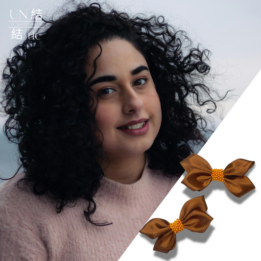 Luxury Mocha Mousse Bow Hair Clips with Beaded Embroidery – Set of Two