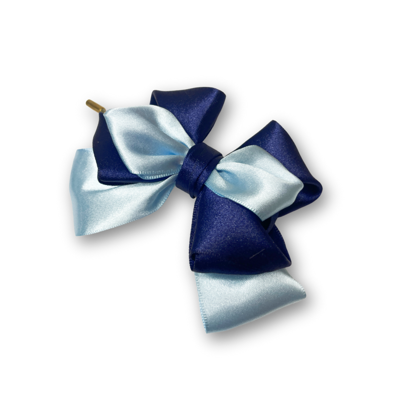 Midnight and Sky – Three-Piece Bow Accessory Set | Pearl-Accented Hair Clip, Satin & Textured Ribbon, Elegant Brooch