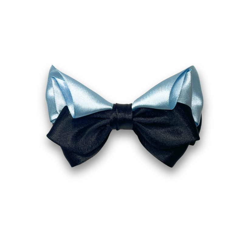 Midnight and Sky – Three-Piece Bow Accessory Set | Pearl-Accented Hair Clip, Satin & Textured Ribbon, Elegant Brooch