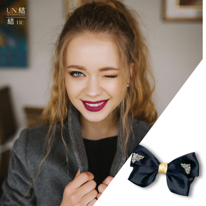 Handmade Layered Snap Hair Clip – Black Rhinestones for Subtle Elegance