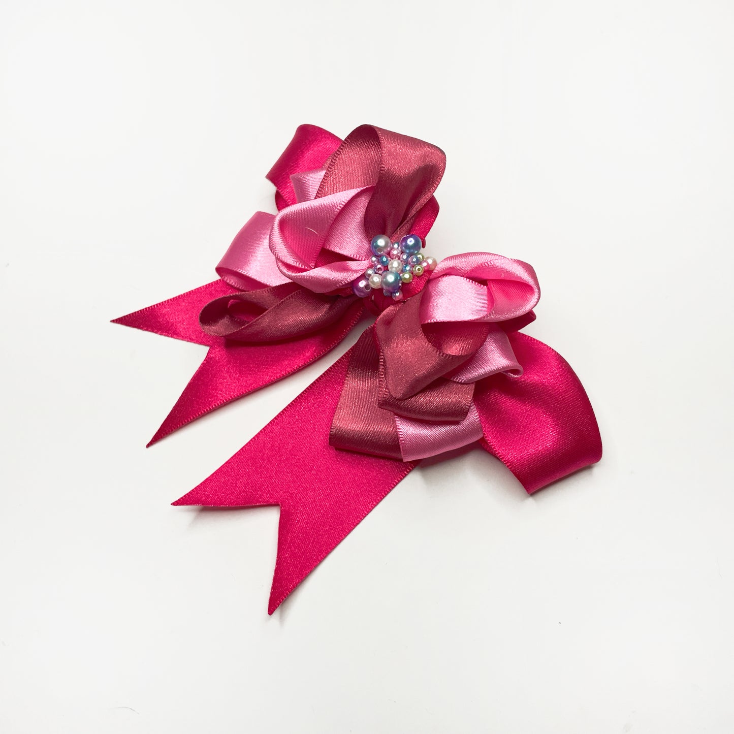 Triple-Layer Pink Bow Hair Clip – Soft Gradient Hues with Iridescent Pearl Details