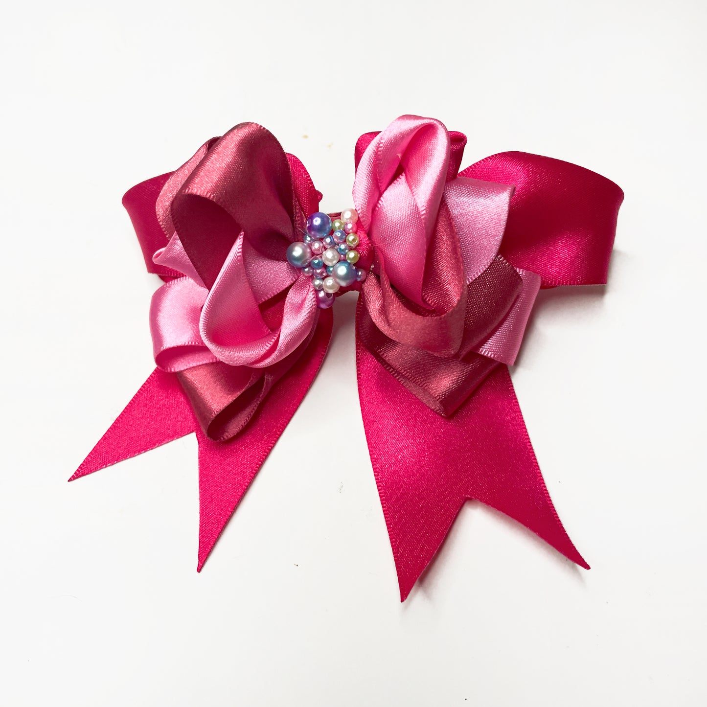 Triple-Layer Pink Bow Hair Clip – Soft Gradient Hues with Iridescent Pearl Details