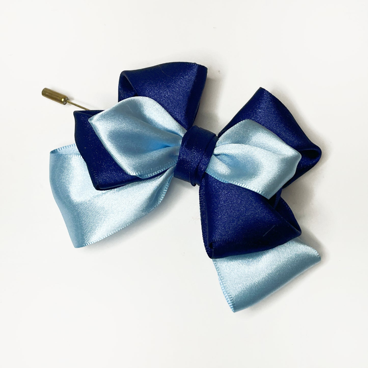 Midnight and Sky – Three-Piece Bow Accessory Set | Pearl-Accented Hair Clip, Satin & Textured Ribbon, Elegant Brooch