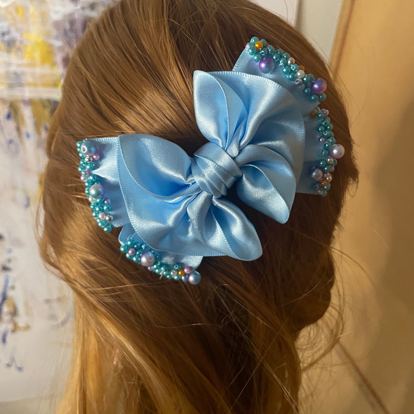 Hand-Embroidered Beaded Bow Hair Clip