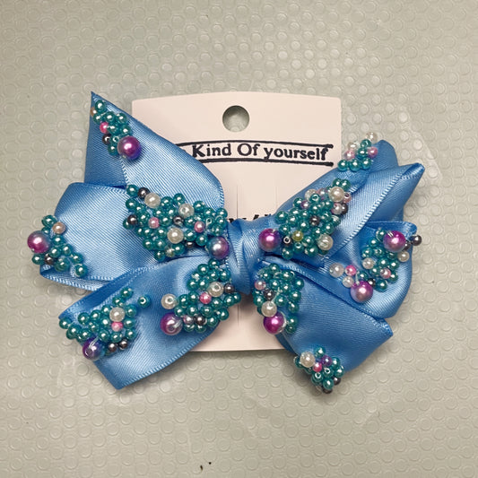 Hand-Embroidered Beaded Bow Hair Clip