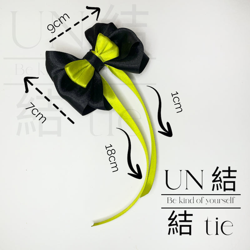 Handmade Neon Black Satin Bow Alligator Clip – Party Edition