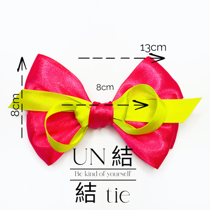 Customizable Handmade Bold Color-Block Bow – Neon Yellow and Fuchsia Avant-Garde Rebellious