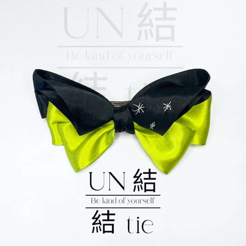 Handmade Black and Neon Yellow Bow Hair Clip with Glitter Embroidery