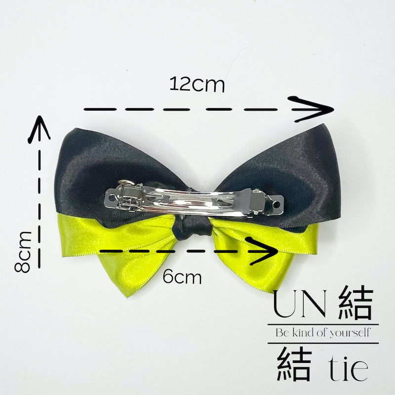Handmade Black and Neon Yellow Bow Hair Clip with Glitter Embroidery