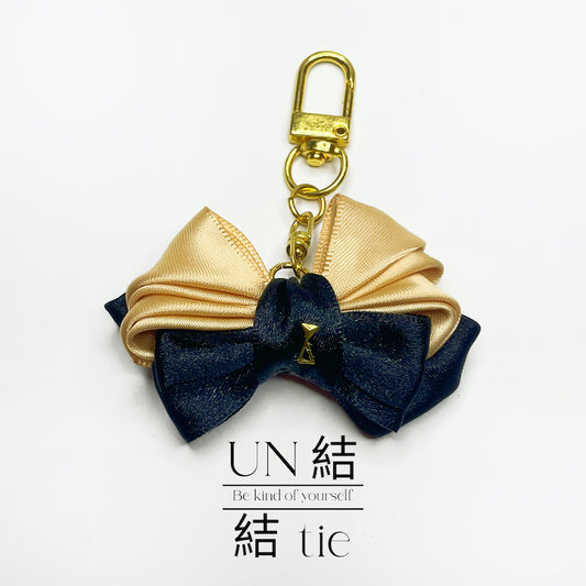 "Charm" Handmade Cat Ear Champagne Bow Keychain | Gold Key Ring