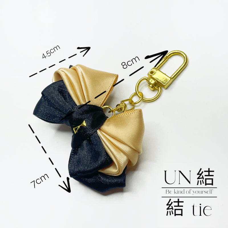 "Charm" Handmade Cat Ear Champagne Bow Keychain | Gold Key Ring